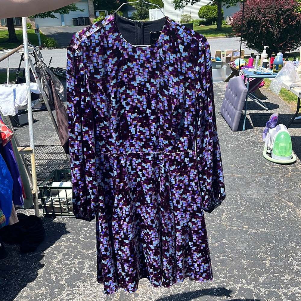 Longchamp Purple and Blue Long Sleeved Dress with Slit
